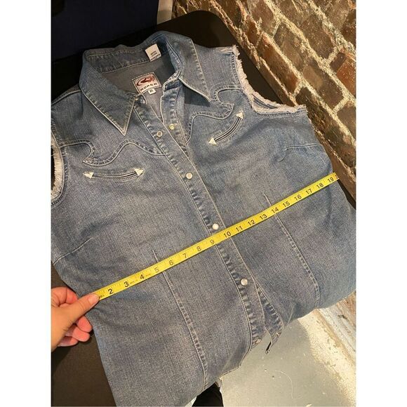 Roper Western Biker Blue Denim Fringed Vest Women’s Size XL - Picture 8 of 10